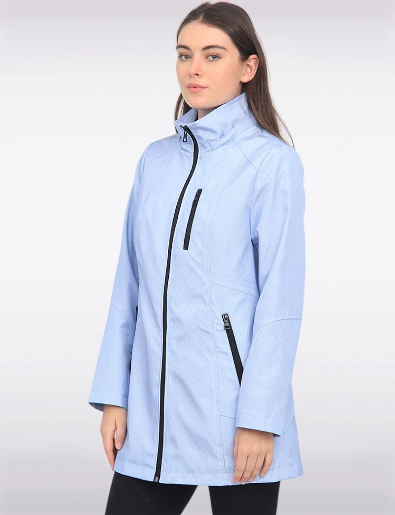 Straight Cut Striped Detachable Hooded Water-Resistant Coat by Portrait