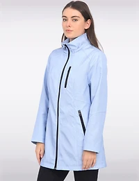 Straight Cut Striped Detachable Hooded Water-Resistant Coat by Portrait