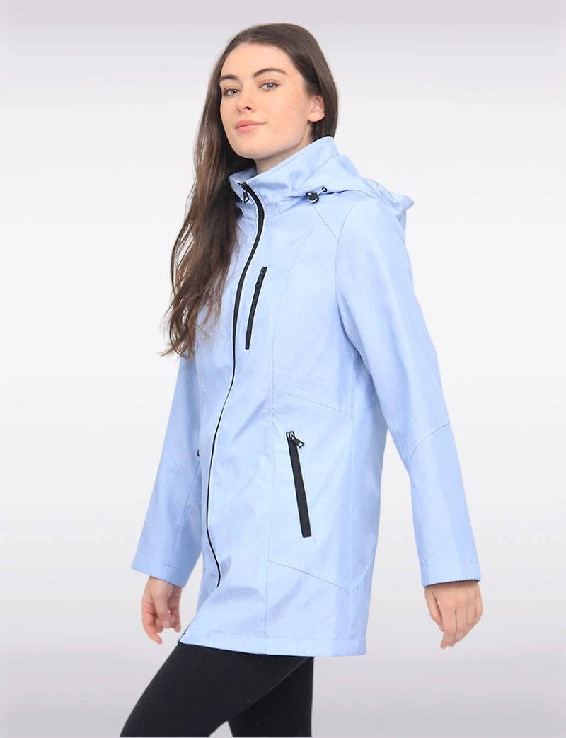 Straight Cut Striped Detachable Hooded Water-Resistant Coat by Portrait