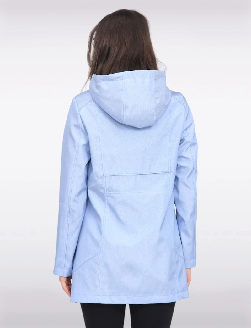 Straight Cut Striped Detachable Hooded Water-Resistant Coat by Portrait