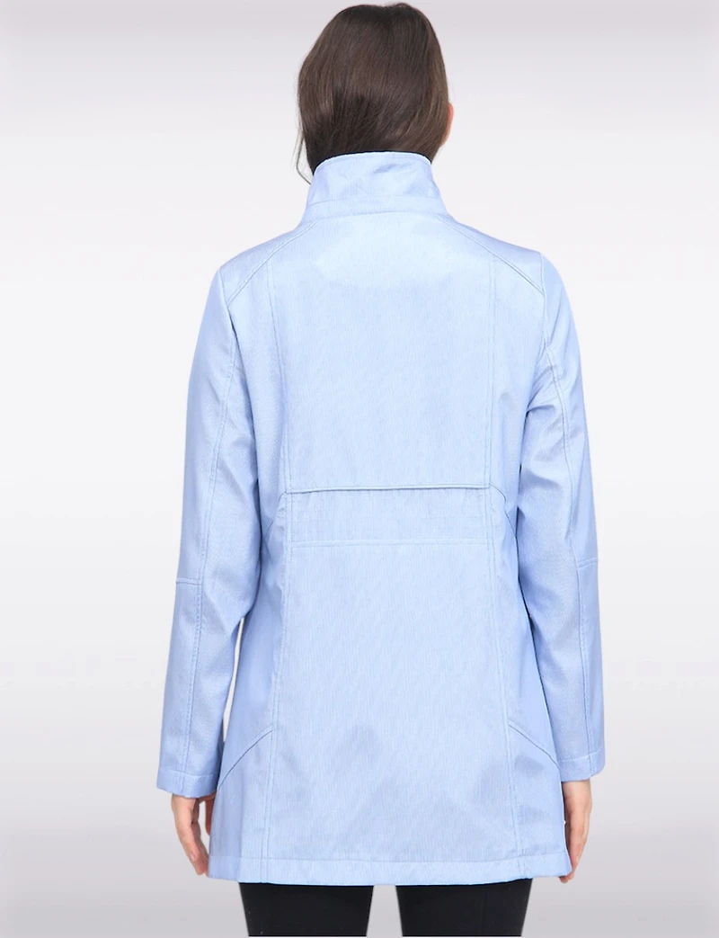 Straight Cut Striped Detachable Hooded Water-Resistant Coat by Portrait