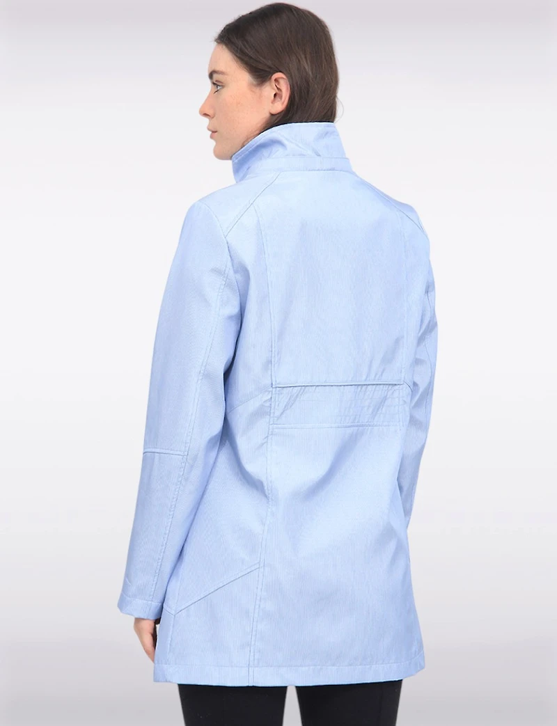 Straight Cut Striped Detachable Hooded Water-Resistant Coat by Portrait