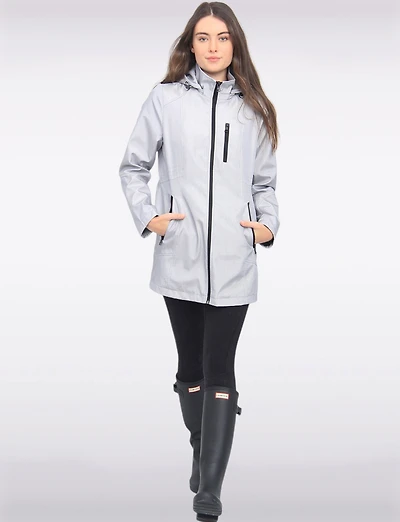 Straight Cut Striped Detachable Hooded Water-Resistant Coat by Portrait
