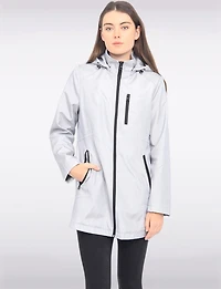Straight Cut Striped Detachable Hooded Water-Resistant Coat by Portrait