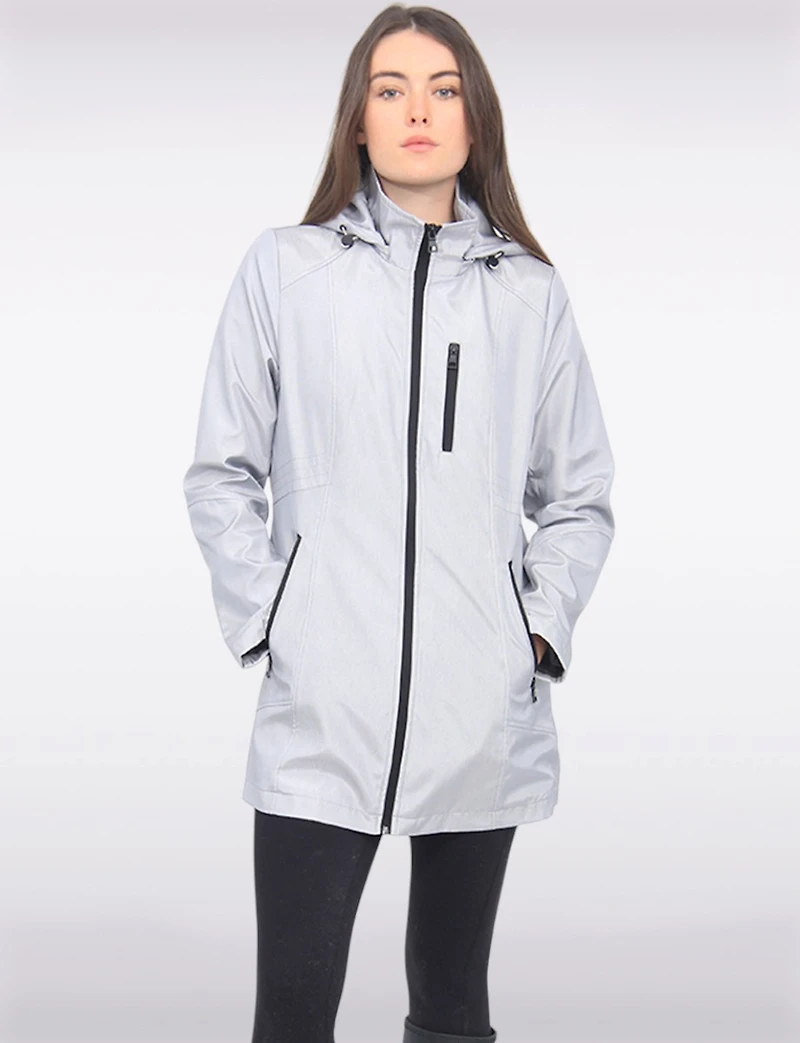 Straight Cut Striped Detachable Hooded Water-Resistant Coat by Portrait