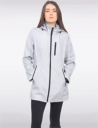 Straight Cut Striped Detachable Hooded Water-Resistant Coat by Portrait