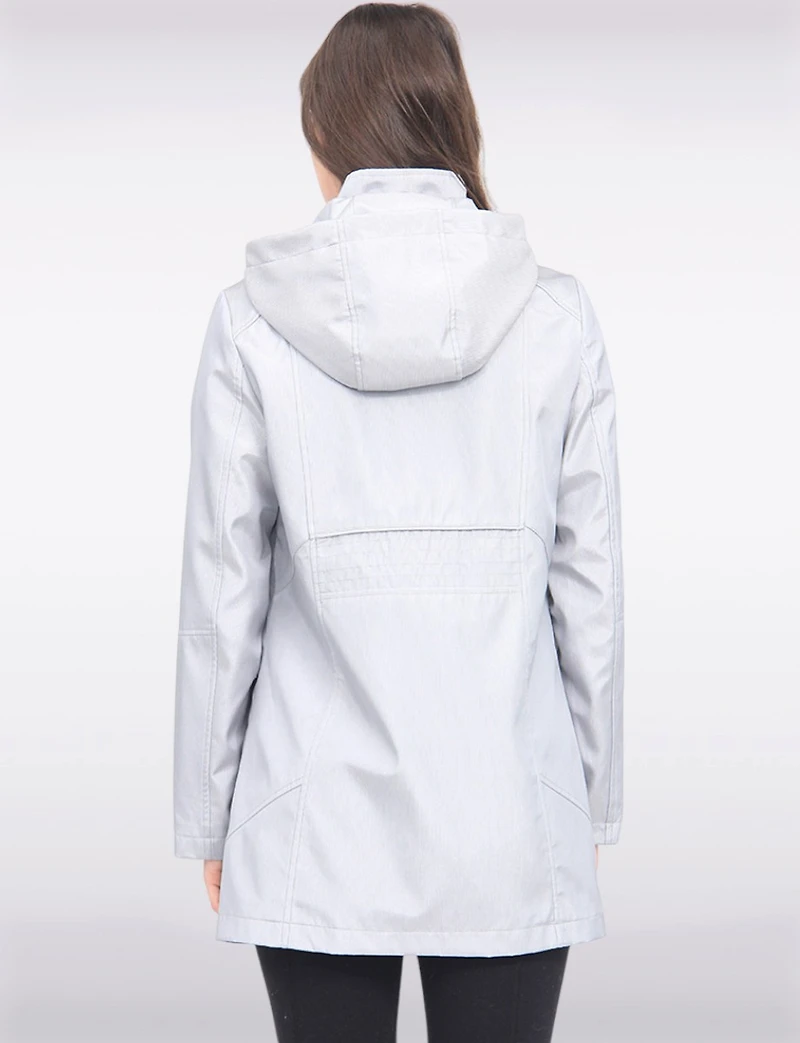 Straight Cut Striped Detachable Hooded Water-Resistant Coat by Portrait