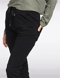 Crinkled Slim Fit Drawstring Waist 4-Pocket Stretch Pants by Froccella