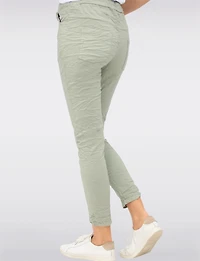 Crinkled Slim Fit Drawstring Waist 4-Pocket Stretch Pants by Froccella
