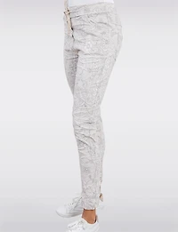 Chic Paisley Print Crinkled Stretch Slim Fit Drawstring Waist Pants by Froccella