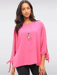 Round Neck Loose Fit Tie Sleeve Top with Elegant Necklace by Froccella