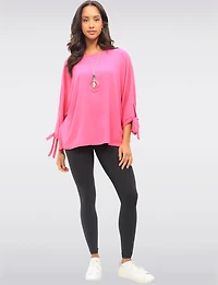 Round Neck Loose Fit Tie Sleeve Top with Elegant Necklace by Froccella