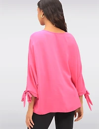 Round Neck Loose Fit Tie Sleeve Top with Elegant Necklace by Froccella
