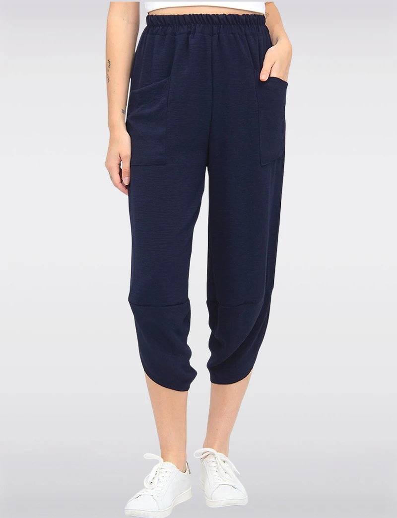 Elastic Waist Asymmetrical Hem Balloon Pant With Patch Pockets By Froccella