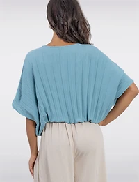 Chic Pleated Short-Sleeve Dolman Top with Elastic Hem by Froccella