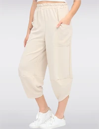 Elastic Waist Asymmetrical Hem Balloon Pant With Patch Pockets By Froccella