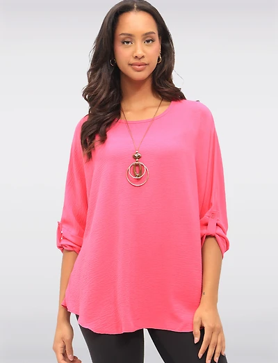 Adjustable Long Sleeve Flowy Boho-Chic Necklace Rounded Hem Tunic  by Froccella