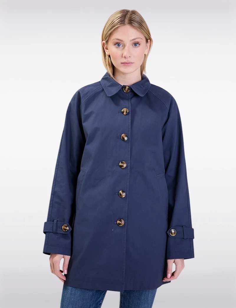 Vegan Chic Straight Fit Short Single-Breasted Cotton Trench Coat by Point Zero
