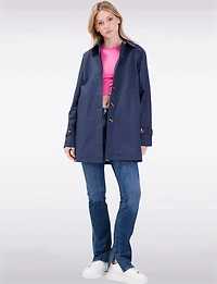 Vegan Chic Straight Fit Short Single-Breasted Cotton Trench Coat by Point Zero