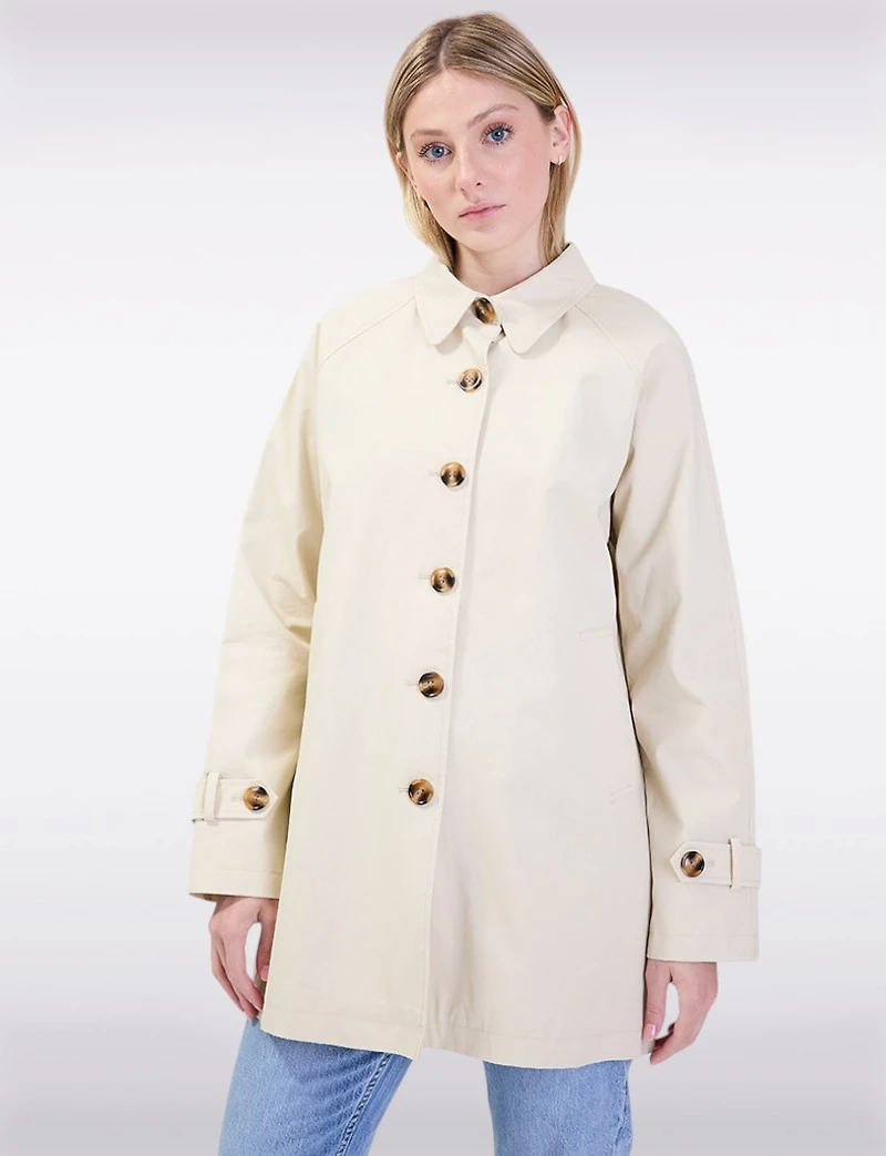 Vegan Chic Straight Fit Short Single-Breasted Cotton Trench Coat by Point Zero