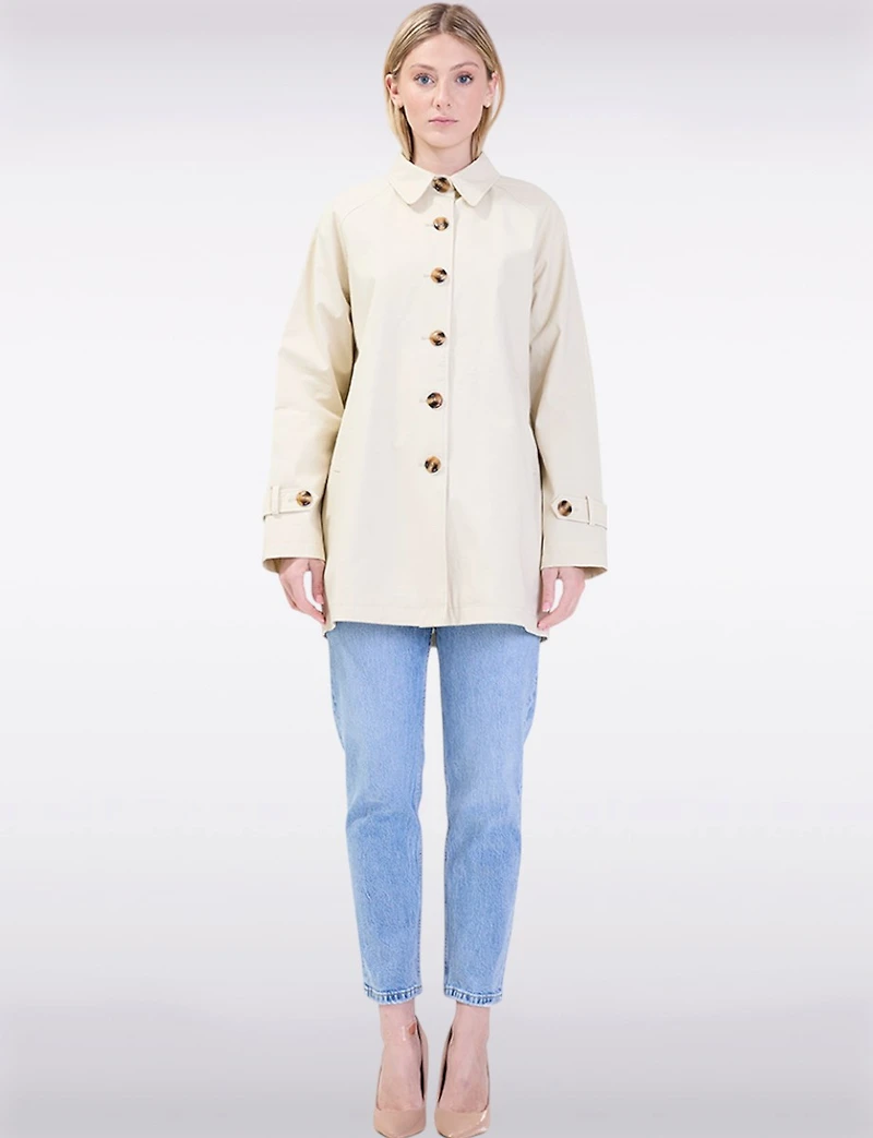 Vegan Chic Straight Fit Short Single-Breasted Cotton Trench Coat by Point Zero