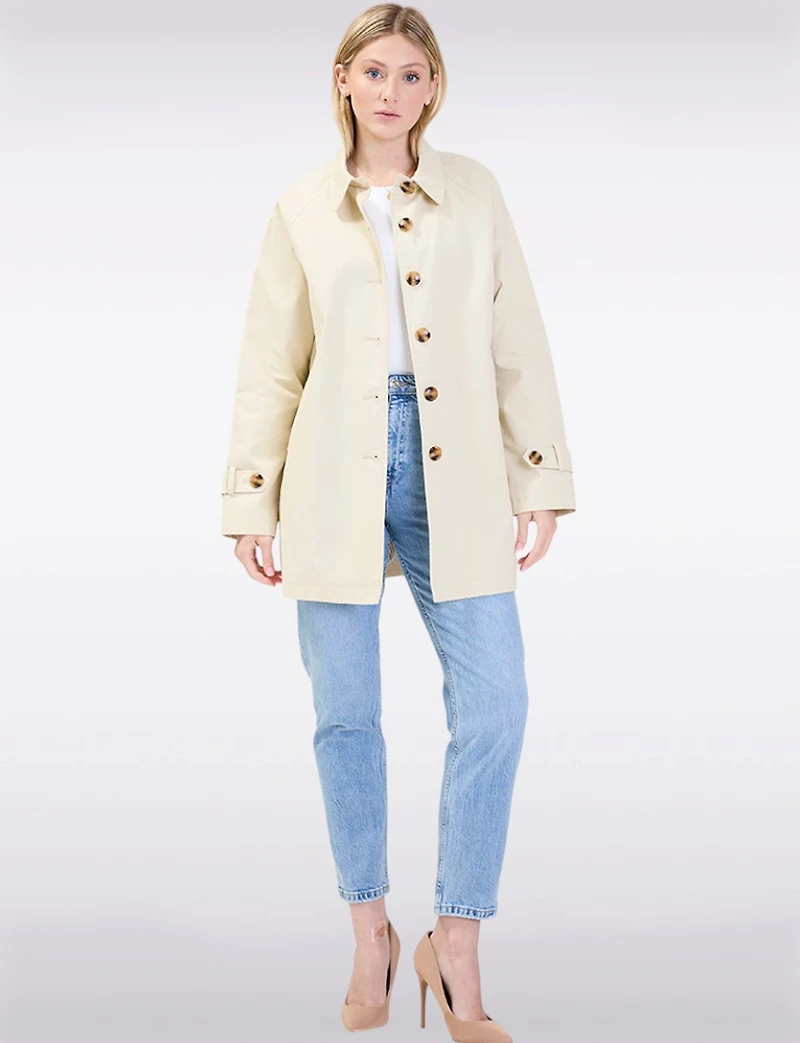 Vegan Chic Straight Fit Short Single-Breasted Cotton Trench Coat by Point Zero