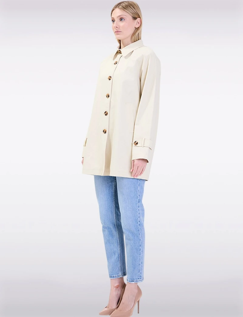 Vegan Chic Straight Fit Short Single-Breasted Cotton Trench Coat by Point Zero