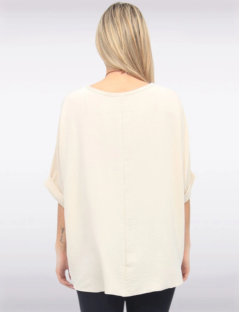 Elegant Solid Short Dolman Sleeve Blouse with Chic Necklace by Froccella