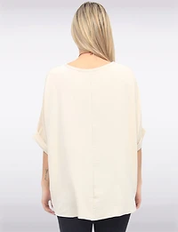 Elegant Solid Short Dolman Sleeve Blouse with Chic Necklace by Froccella