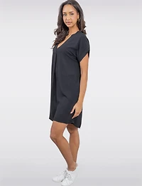 Elegant Flowy Solid Short Sleeve V-Neck Loose Fit Dress by Froccella