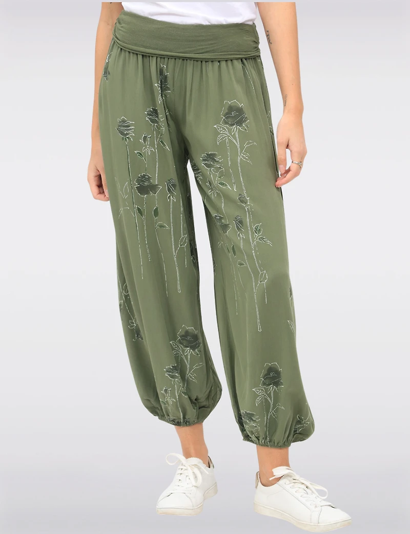Flowy Ruched Waistband Elastic Hem Floral Print Balloon Pants by Froccella