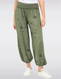 Flowy Ruched Waistband Elastic Hem Floral Print Balloon Pants by Froccella