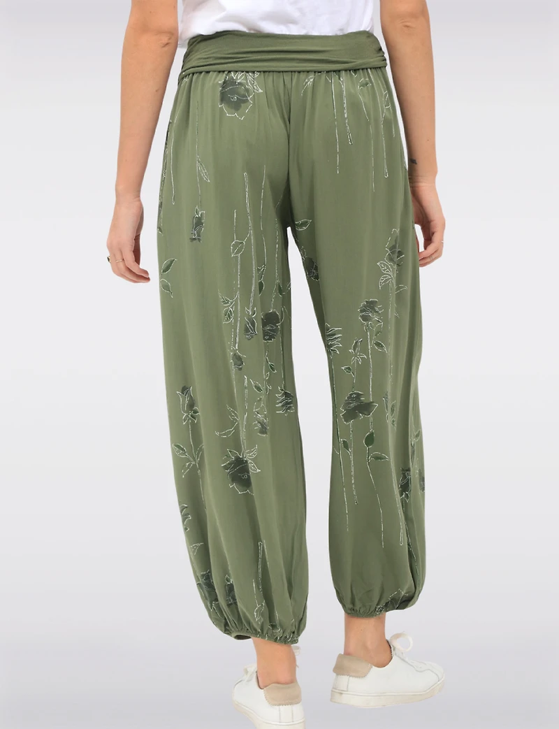 Flowy Ruched Waistband Elastic Hem Floral Print Balloon Pants by Froccella