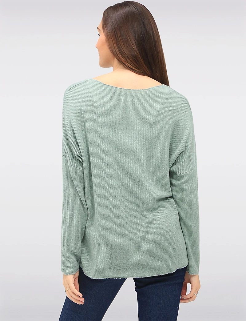 Wool-Blend Embellished Jewel Bow Design Long Sleeve V-Neck Top by Froccella