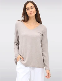 Wool-Blend Embellished Jewel Bow Design Long Sleeve V-Neck Top by Froccella