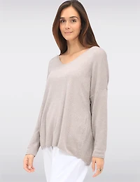 Wool-Blend Embellished Jewel Bow Design Long Sleeve V-Neck Top by Froccella