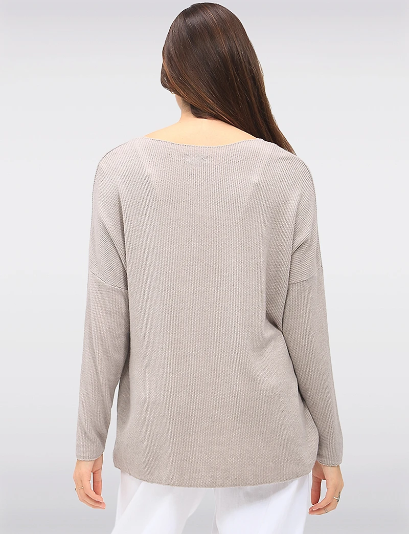 Wool-Blend Embellished Jewel Bow Design Long Sleeve V-Neck Top by Froccella