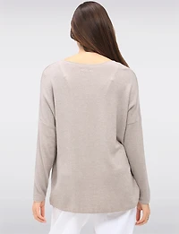 Wool-Blend Embellished Jewel Bow Design Long Sleeve V-Neck Top by Froccella