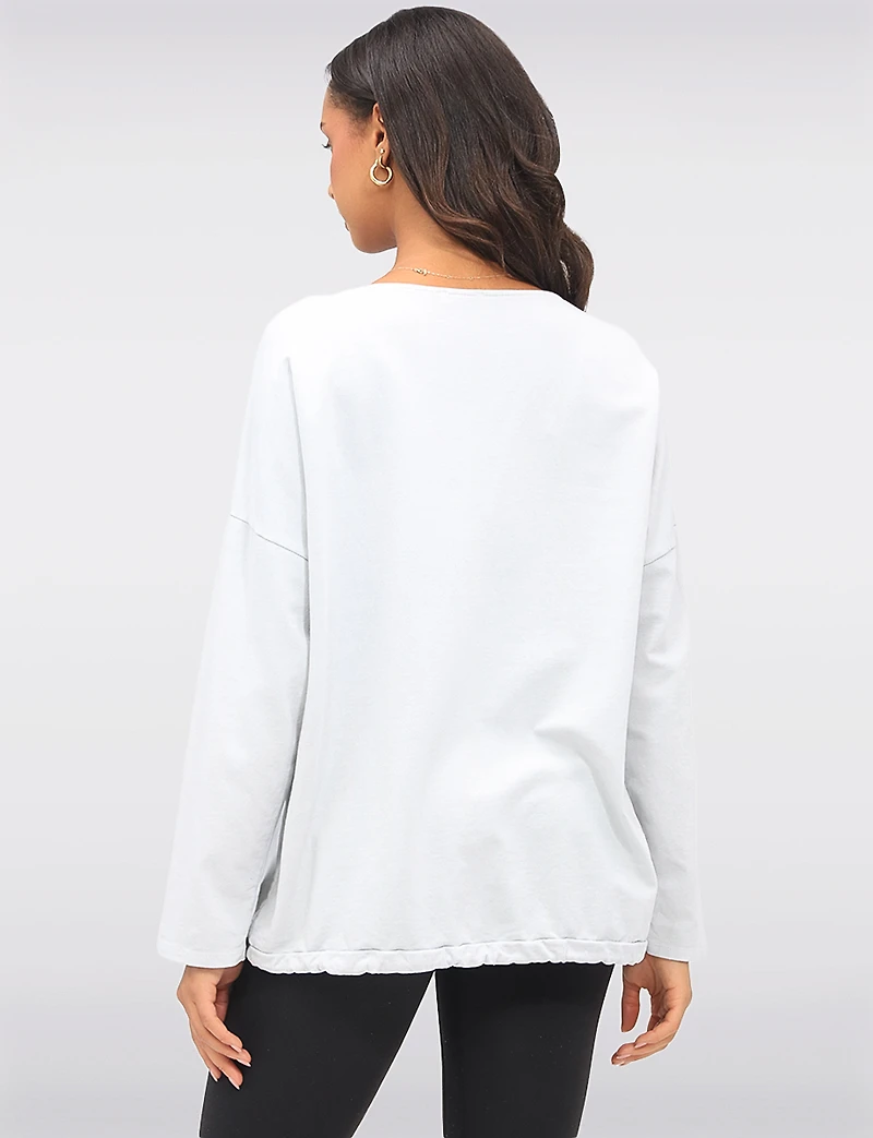 Sunflower Appliqué Sequins & Adjustable Drawstring Hemline Knit Top by Froccella