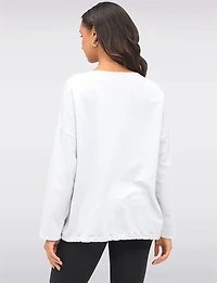 Sunflower Appliqué Sequins & Adjustable Drawstring Hemline Knit Top by Froccella