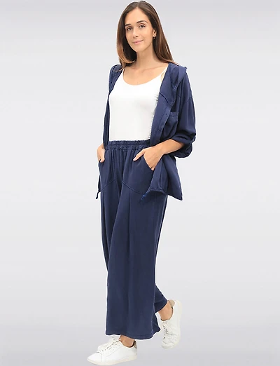 Lightweight Wide-Leg Pants with Front Pleat Elastic Waist & Pockets by Froccella