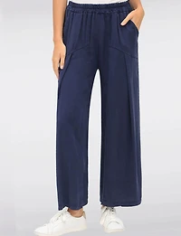 Lightweight Wide-Leg Pants with Front Pleat Elastic Waist & Pockets by Froccella