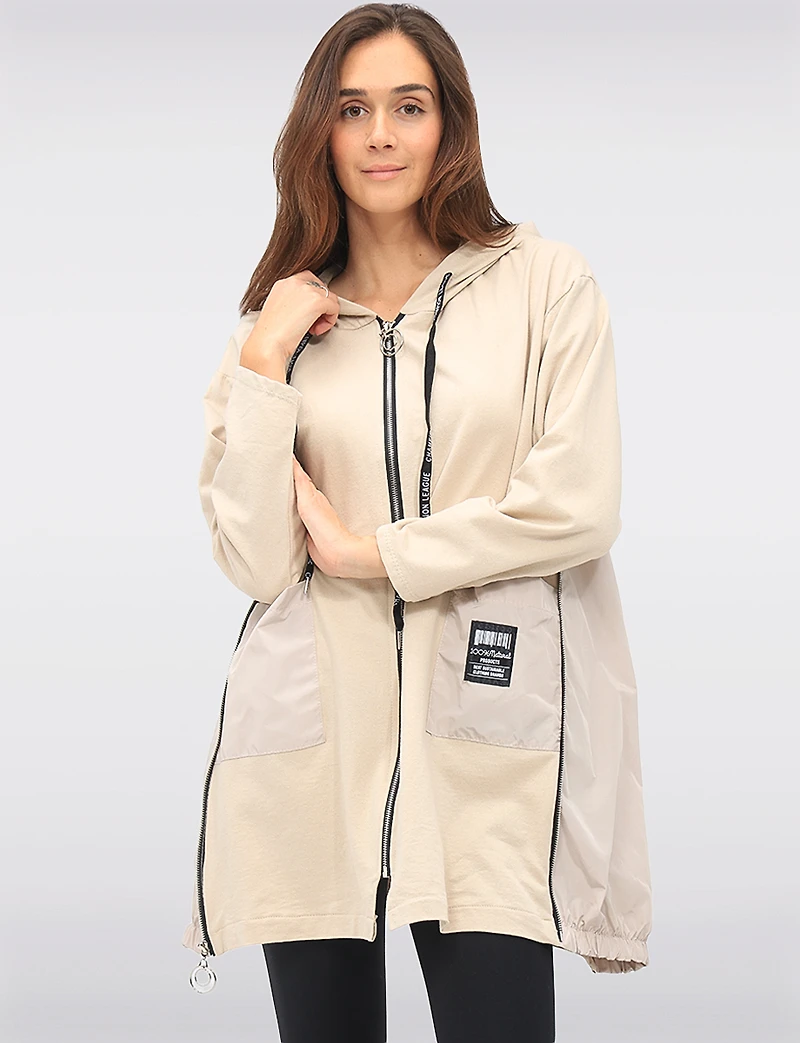 Versatile Zip-Up Hoodie with Adjustable Stretch Side Panels by Froccella