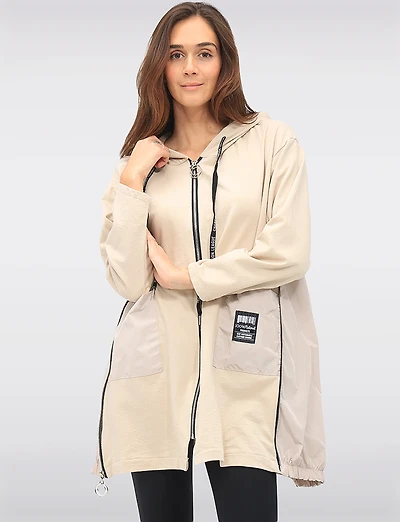 Versatile Zip-Up Hoodie with Adjustable Stretch Side Panels by Froccella