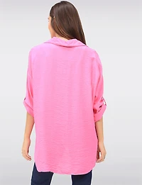 Relaxed Fit Button-Down Shirt with Metallic Graphic Script by Froccella