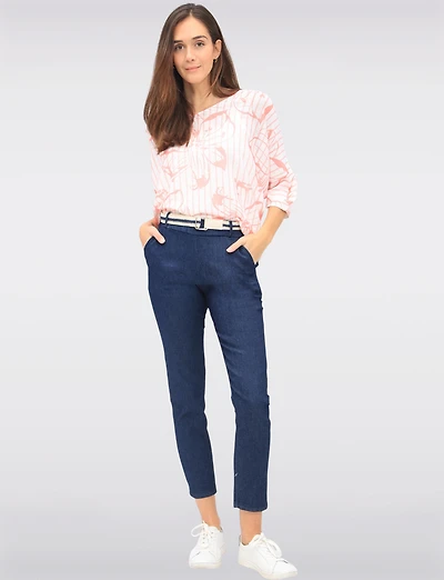 Floral Stripe Print 3/4 Dolman Sleeve Round-Neck Knit Top by Froccella
