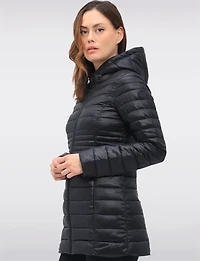 Long Vegan Ultra-Lightweight Eco-Down Hooded Puffer Jacket by Point Zero