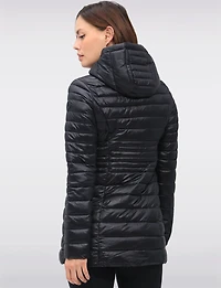 Long Vegan Ultra-Lightweight Eco-Down Hooded Puffer Jacket by Point Zero