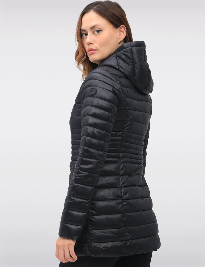 Long Vegan Ultra-Lightweight Eco-Down Hooded Puffer Jacket by Point Zero