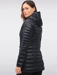 Long Vegan Ultra-Lightweight Eco-Down Hooded Puffer Jacket by Point Zero